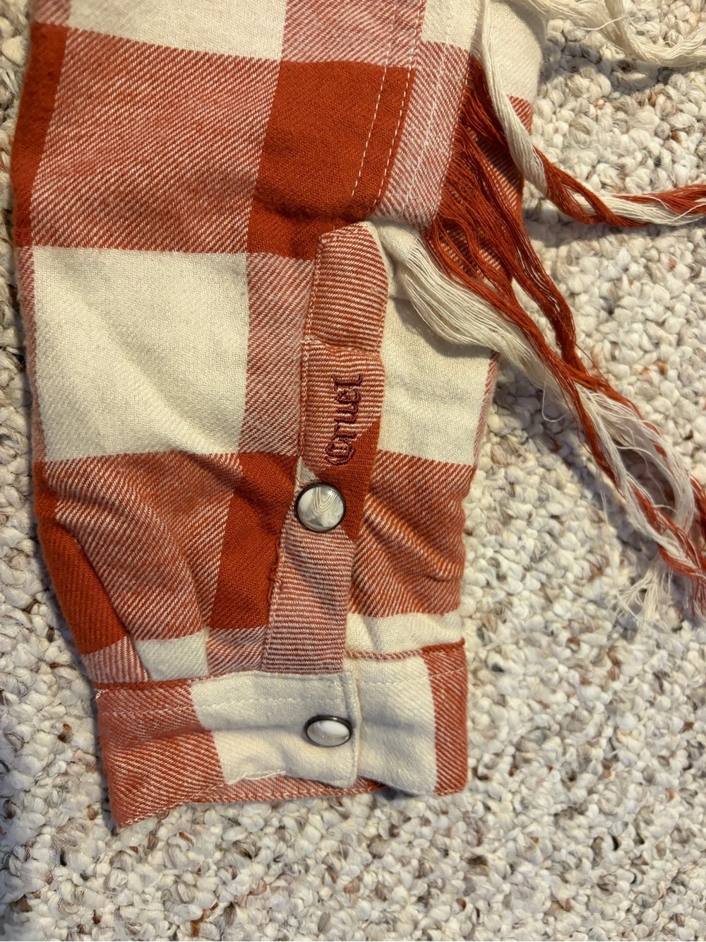 Women’s Orange Plaid Fringe Shacket Jacket - Picture 5 of 5
